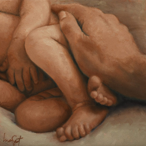 painting of baby and father's hand