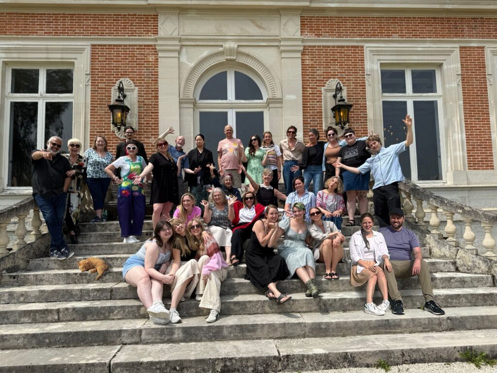 A group of visual artists and writers at the spring artist's residency at Château d'Orquevaux.