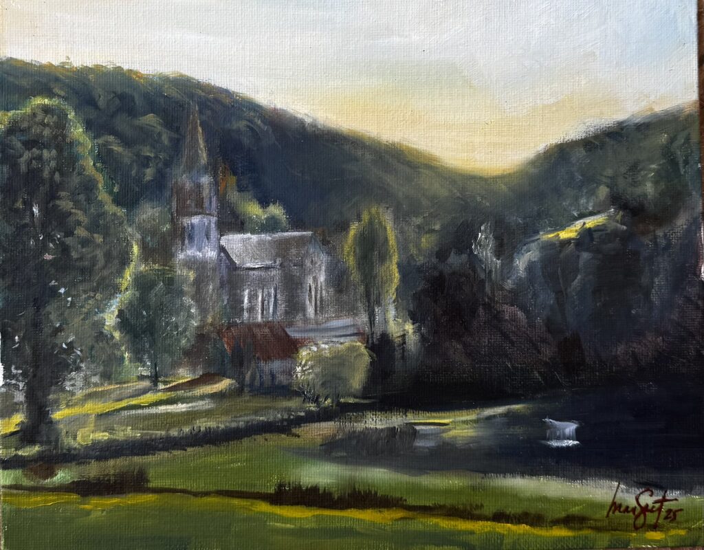 Painting done by Margret McDermott, a Michigan-based oil painter, at the Château d'Orquevaux artist residency